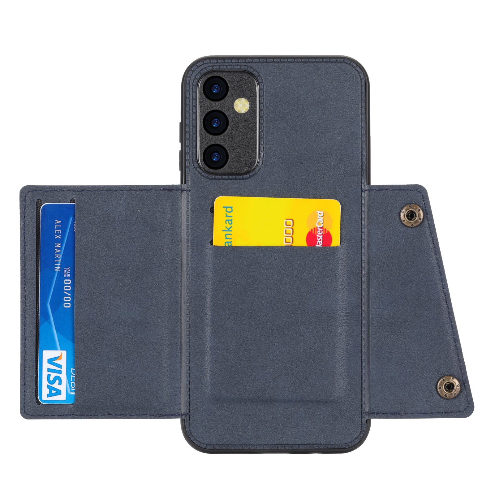 Til Samsung Galaxy A34 5G kortholder med dobbelt knap PU-læderbelagt TPU-etui Bilmontering Metalpladetelefon Kickstand Cover Til Samsung Galaxy A34 5G kortholder med dobbelt knap PU-læderbelagt TPU-etui Bilmontering Metalpladetelefon Kickstand Cover